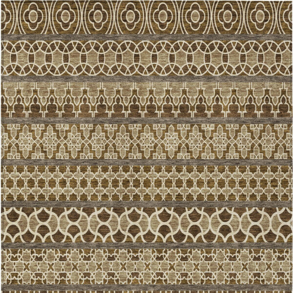 5' X 8' Brown And Taupe Quatrefoil Washable Indoor Outdoor Area Rug