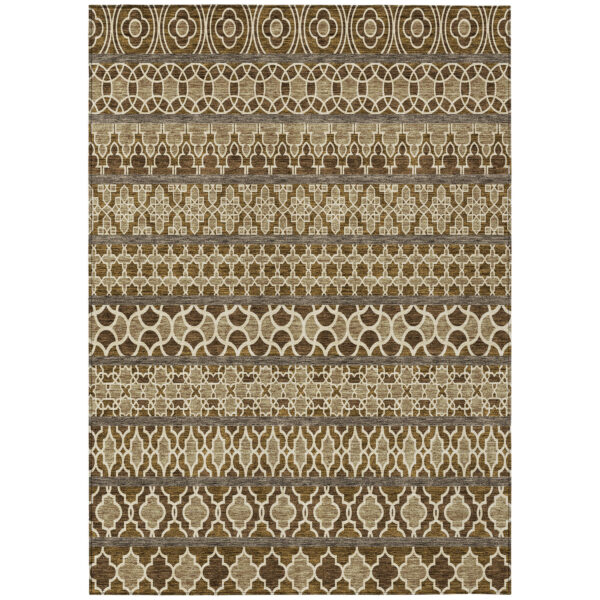5' X 8' Brown And Taupe Quatrefoil Washable Indoor Outdoor Area Rug