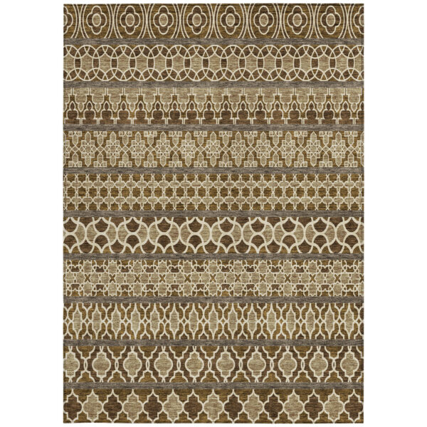 5' X 8' Brown And Taupe Quatrefoil Washable Indoor Outdoor Area Rug