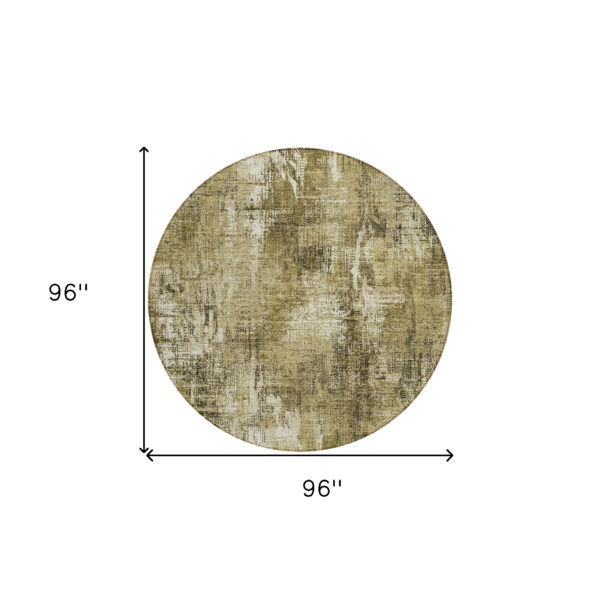 8' Brown Taupe And Ivory Round Abstract Washable Indoor Outdoor Area Rug