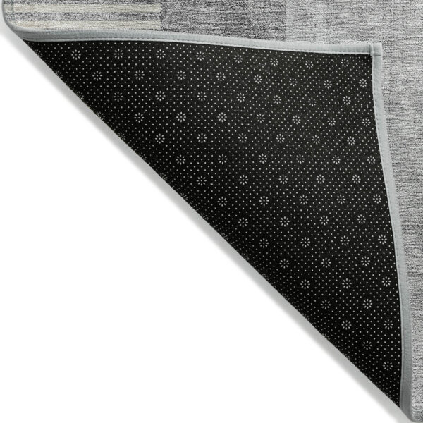 8' Gray Silver And Charcoal Round Geometric Washable Indoor Outdoor Area Rug