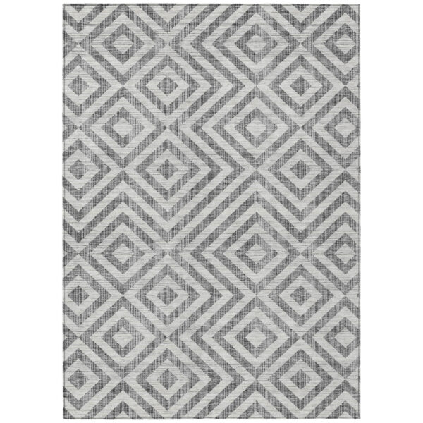 9' X 12' Gray Silver And Ivory Geometric Washable Indoor Outdoor Area Rug