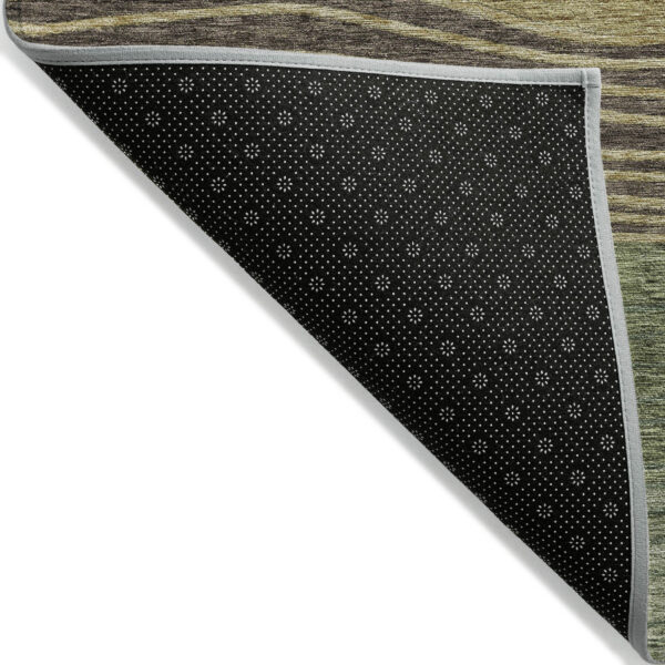 5' X 8' Olive Green And Chocolate Striped Washable Indoor Outdoor Area Rug
