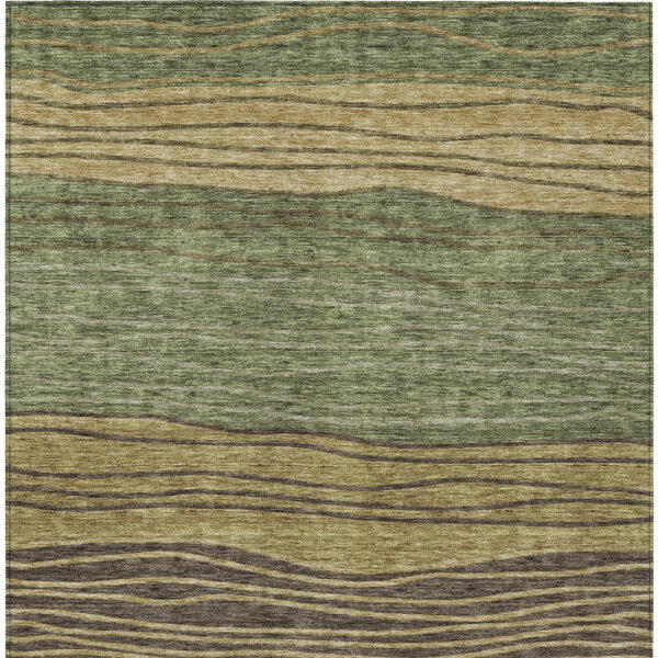5' X 8' Olive Green And Chocolate Striped Washable Indoor Outdoor Area Rug