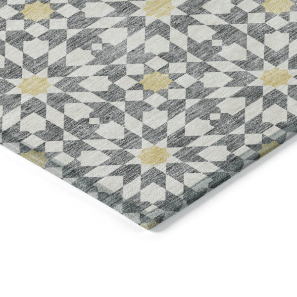 8' Gray Ivory And Gold Round Floral Medallion Washable Indoor Outdoor Area Rug