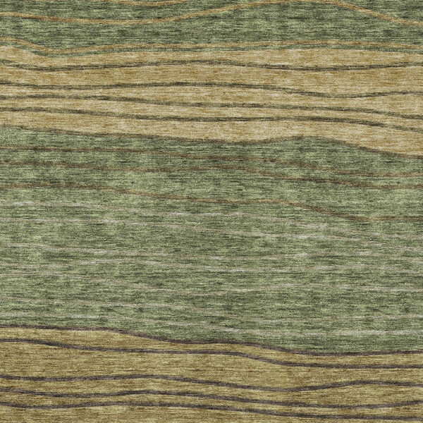 5' X 8' Olive Green And Chocolate Striped Washable Indoor Outdoor Area Rug