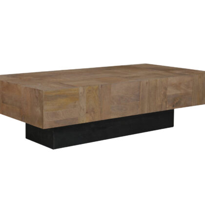 59" Dark Brown And Black Solid Wood Coffee Table