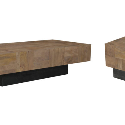 59" Dark Brown And Black Solid Wood Coffee Table
