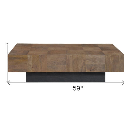 59" Dark Brown And Black Solid Wood Coffee Table