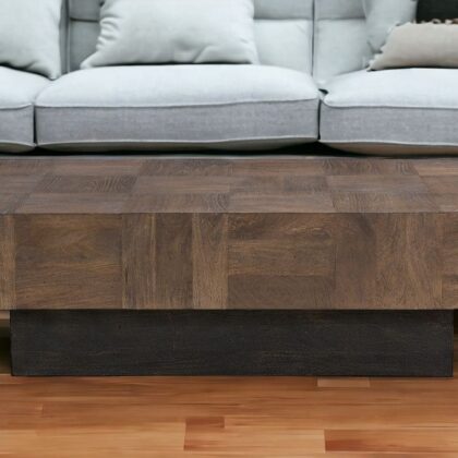 59" Dark Brown And Black Solid Wood Coffee Table