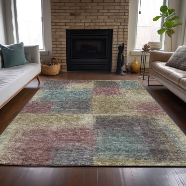 10' X 14' Beige Mauve And Brown Abstract Washable Indoor Outdoor Area Rug