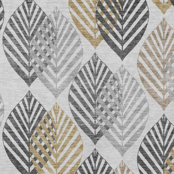 3' X 5' Silver Gray And Gold Floral Washable Indoor Outdoor Area Rug