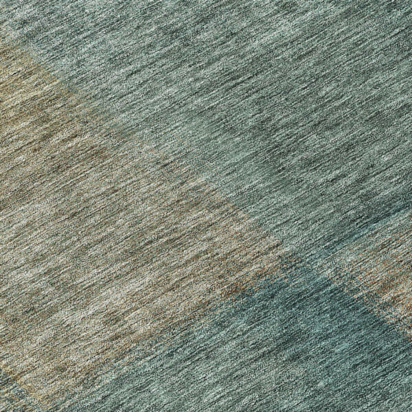8' Teal Blue Brown And Taupe Round Abstract Washable Indoor Outdoor Area Rug