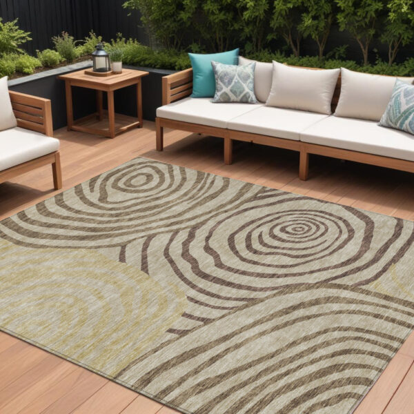 10' X 14' Brown Taupe And Beige Abstract Washable Indoor Outdoor Area Rug