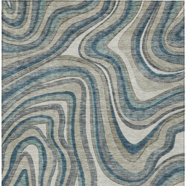 3' X 5' Teal Blue Gray And Taupe Abstract Washable Indoor Outdoor Area Rug