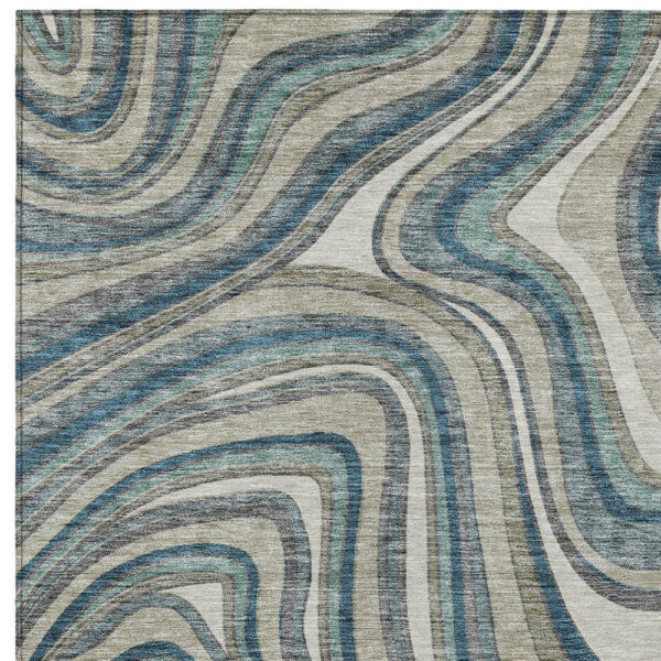 3' X 5' Teal Blue Gray And Taupe Abstract Washable Indoor Outdoor Area Rug