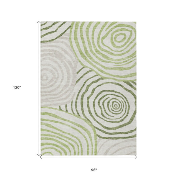 8' X 10' Artichoke Green And Fern Green Abstract Washable Indoor Outdoor Area Rug