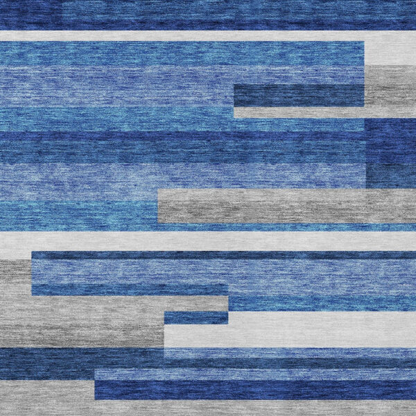 8' X 10' Navy Blue And Denim Blue Striped Washable Indoor Outdoor Area Rug
