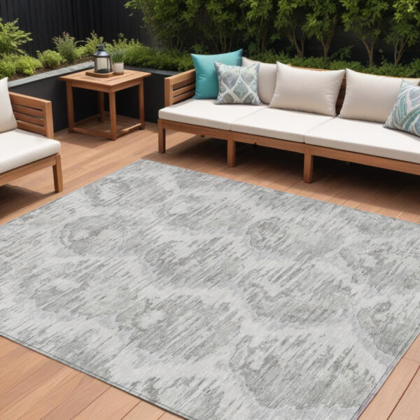 10' X 14' Ivory Silver And Taupe Abstract Washable Indoor Outdoor Area Rug