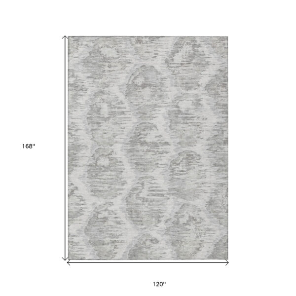 10' X 14' Ivory Silver And Taupe Abstract Washable Indoor Outdoor Area Rug