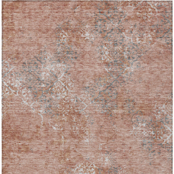 8' X 10' Salmon Ivory And Gray Floral Washable Indoor Outdoor Area Rug