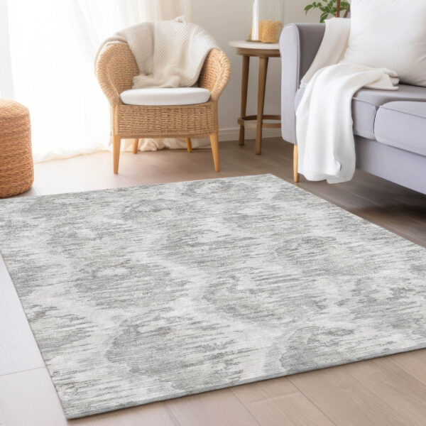 10' X 14' Ivory Silver And Taupe Abstract Washable Indoor Outdoor Area Rug
