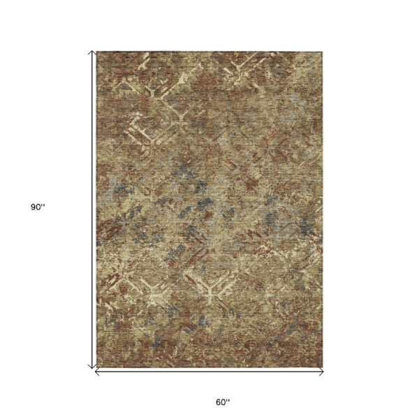 5' X 8' Brown Copper And Gold Geometric Washable Indoor Outdoor Area Rug