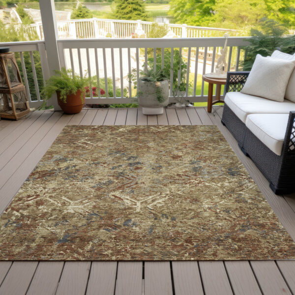 5' X 8' Brown Copper And Gold Geometric Washable Indoor Outdoor Area Rug
