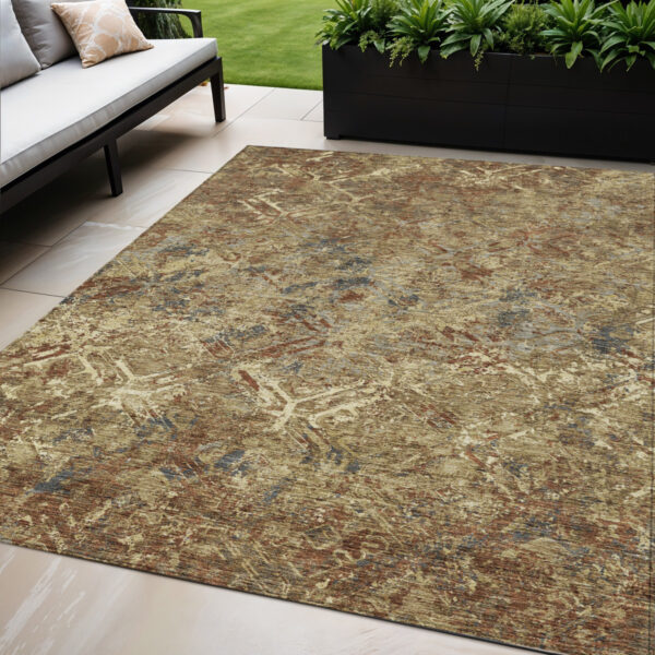5' X 8' Brown Copper And Gold Geometric Washable Indoor Outdoor Area Rug