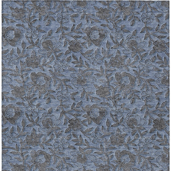 3' X 5' Blue Gray And Charcoal Floral Washable Indoor Outdoor Area Rug