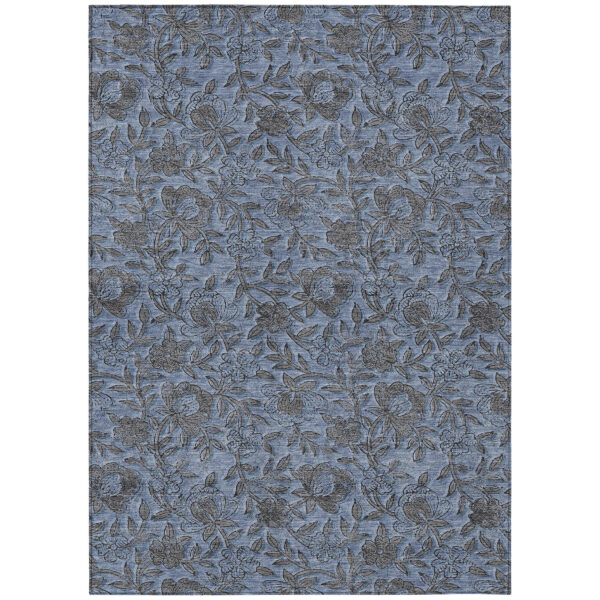 3' X 5' Blue Gray And Charcoal Floral Washable Indoor Outdoor Area Rug