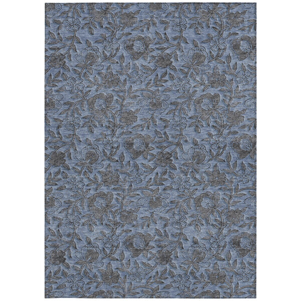 3' X 5' Blue Gray And Charcoal Floral Washable Indoor Outdoor Area Rug