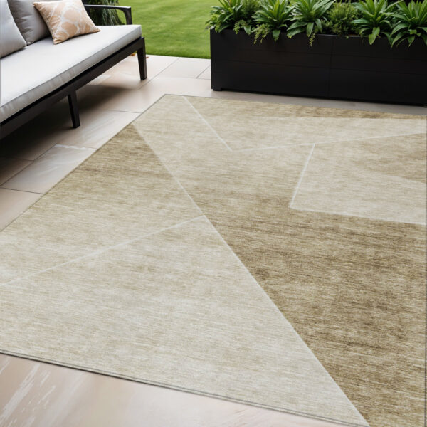 5' X 8' Beige Tan And Ivory Abstract Washable Indoor Outdoor Area Rug