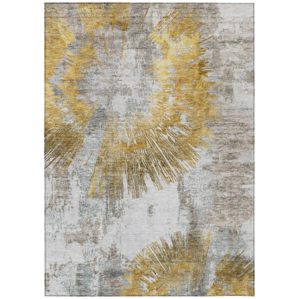 9' X 12' Gold Beige And Ivory Abstract Washable Indoor Outdoor Area Rug
