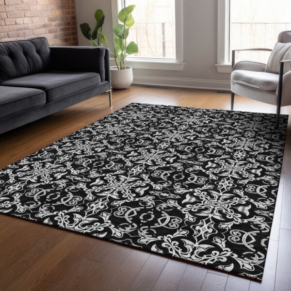 10' X 14' Ivory And Black Medallion Washable Indoor Outdoor Area Rug