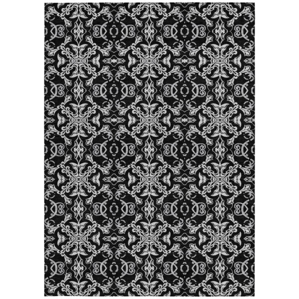 10' X 14' Ivory And Black Medallion Washable Indoor Outdoor Area Rug