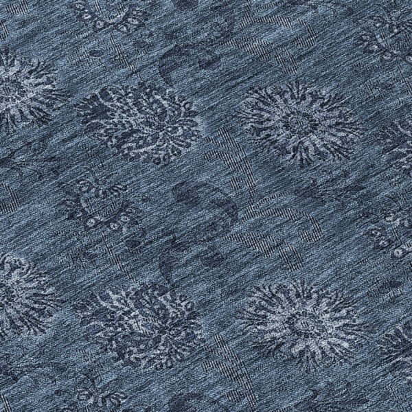 8' Blue And Navy Blue Round Floral Washable Indoor Outdoor Area Rug