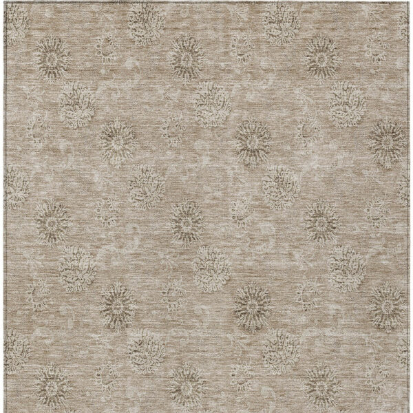 3' X 5' Khaki Beige And Tan Floral Washable Indoor Outdoor Area Rug