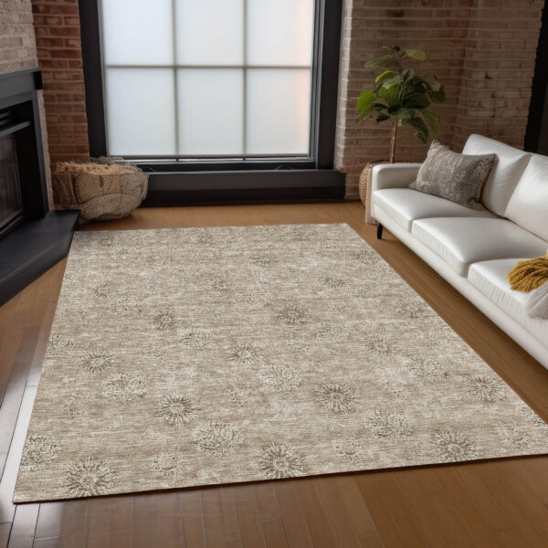 3' X 5' Khaki Beige And Tan Floral Washable Indoor Outdoor Area Rug