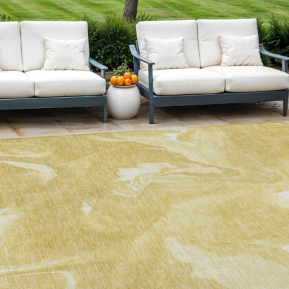 8' X 10' Gold Wheat And Ivory Abstract Washable Indoor Outdoor Area Rug