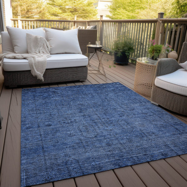 10' X 14' Navy Blue And Blue Southwestern Washable Indoor Outdoor Area Rug