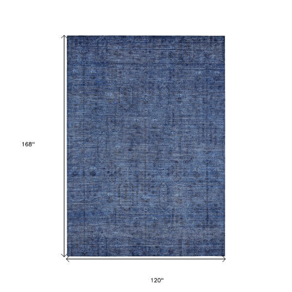 10' X 14' Navy Blue And Blue Southwestern Washable Indoor Outdoor Area Rug