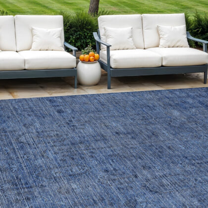 10' X 14' Navy Blue And Blue Southwestern Washable Indoor Outdoor Area Rug