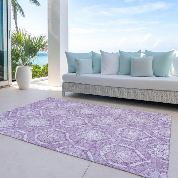 5' X 8' Plum Purple And Ivory Medallion Washable Indoor Outdoor Area Rug
