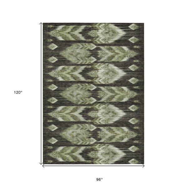 8' X 10' Olive Green And Artichoke Green Southwestern Washable Indoor Outdoor Area Rug