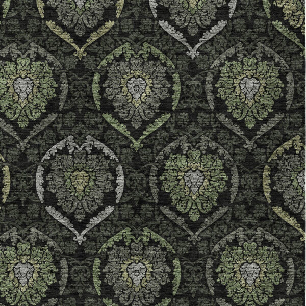 5' X 8' Green Gray And Charcoal Medallion Washable Indoor Outdoor Area Rug