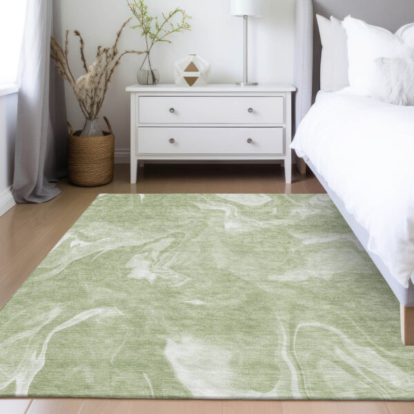 5' X 8' Artichoke Green Fern Green And Ivory Abstract Washable Indoor Outdoor Area Rug