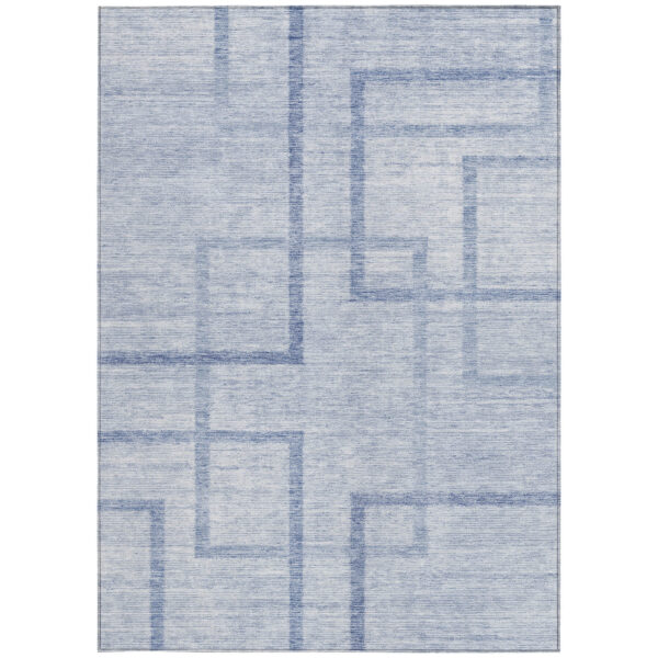 9' X 12' Sky Blue And Denim Blue Geometric Washable Indoor Outdoor Area Rug