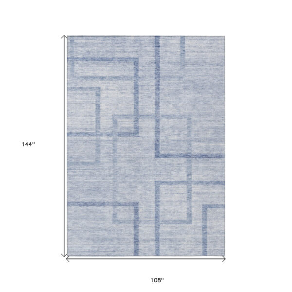9' X 12' Sky Blue And Denim Blue Geometric Washable Indoor Outdoor Area Rug