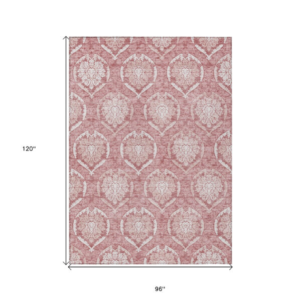 8' X 10' Pink Blush And Ivory Medallion Washable Indoor Outdoor Area Rug